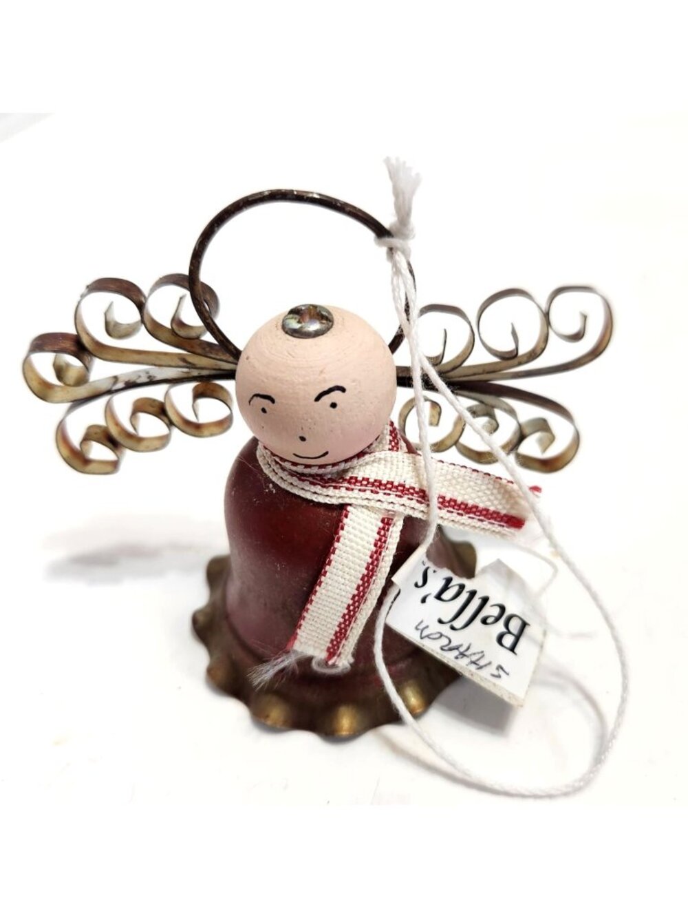 Fashion Bellas Metal Bell Angel Ornament with Wire Wings and Scarf Holiday Decor